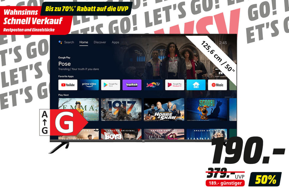 50-Zoll OK-Fernseher für 190 statt 379 Euro.