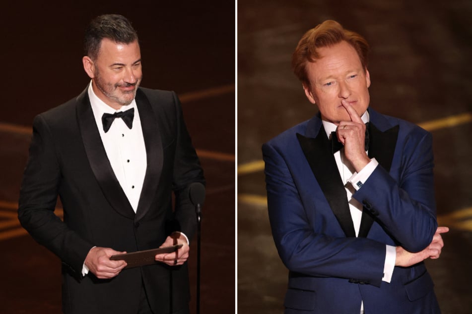 Conan O'Brien (r.) and Jimmy Kimmel deliver sharp political jabs and laughs while presenting at the 2026 Oscars.