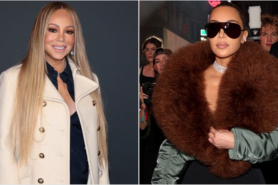 Kim Kardashian (r) and Mariah Carey (l) sat front row at the 2027 Gucci Cruise show and was seen flaunting their bling at the event.