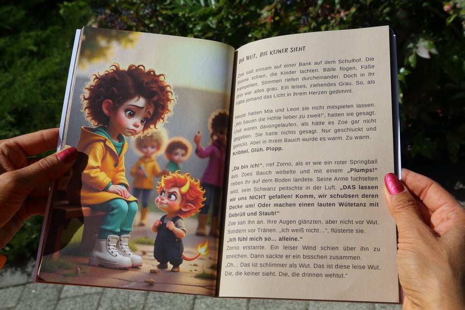Ein Blick in das reich bebilderte Buch. Zorno hält Zwiesprache mit Zoe.