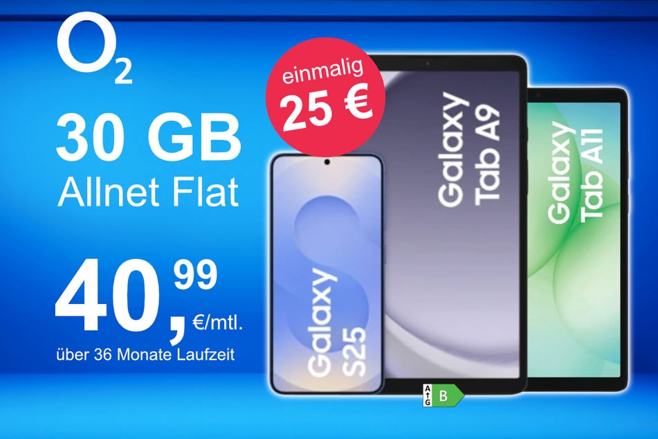 Das Samsung Galaxy S25 + Tab A9 + Tab A11 im o2 Mobile M für einmalig 25 Euro.