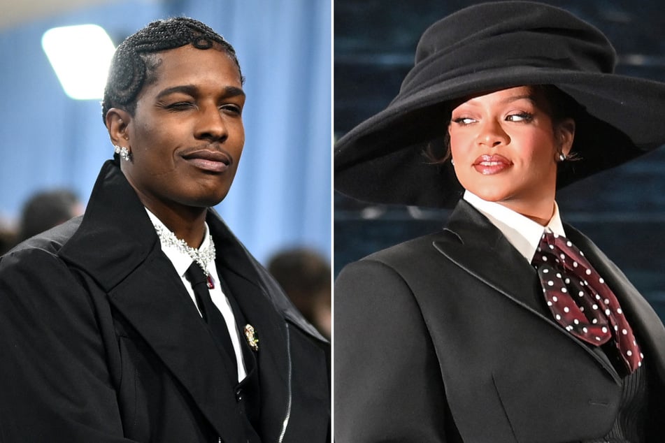 Rihanna addressed the swirling rumors she's secretly married longtime partner A$AP Rocky (l.) after revealing her pregnancy at the 2025 Met Gala.