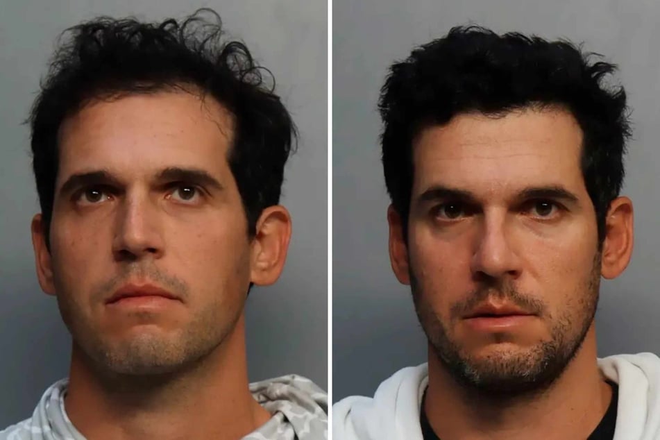 Twin brothers Alon Alexander (l.) and Oren Alexander (r.) seen in mugshot photos after their Wednesday arrest for sex trafficking.