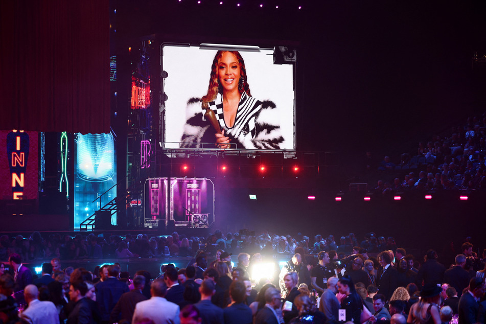 Beyonce speaks via video message after receiving the International Song of the Year award at the Brit Awards.