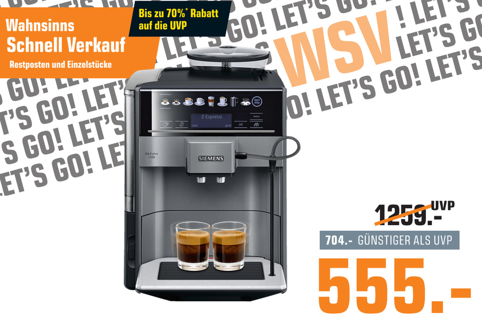 Siemens-Kaffeevollautomat für 555 statt 1.259 Euro.
