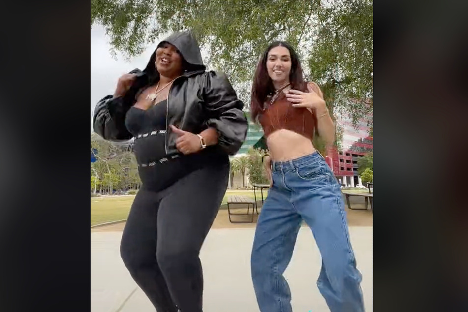 Lizzo and Jaeden Gomez dancing to Lizzo's hit song About Damn Time with Jaden's choreography.