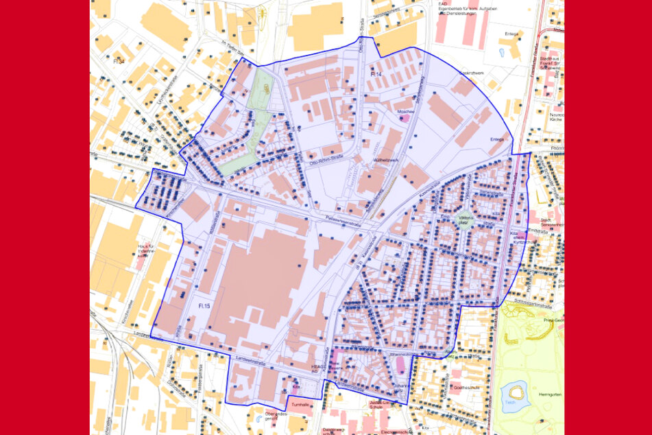 Diese Grafik zeigt den Evakuierungsbereich in Darmstadt rund um den Fundort der Weltkriegsbombe in der Pallaswiesenstraße.