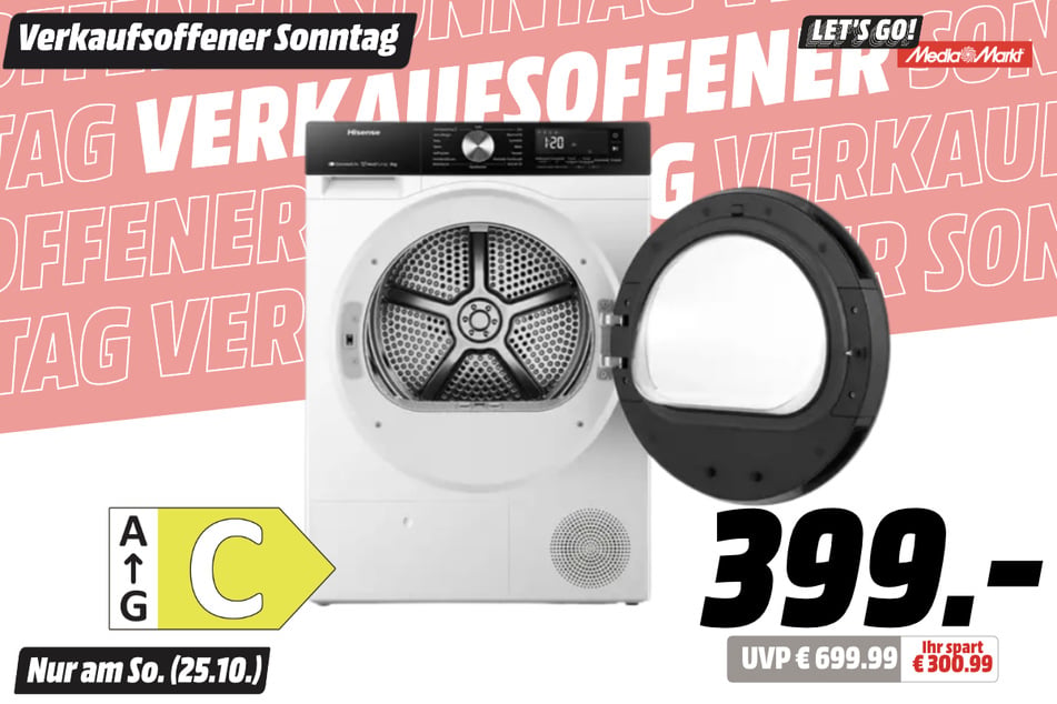 Hisense-Trockner für 399 statt 699,99 Euro.