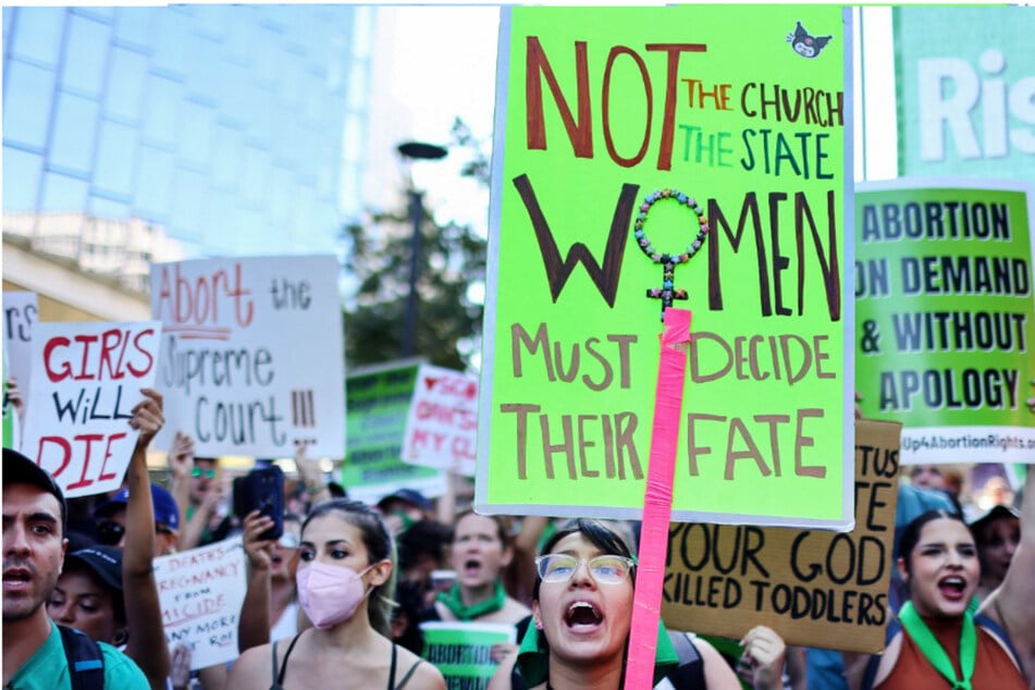 Abortion rights supporters in Los Angeles protesting the Supreme Court's decision to overturn the landmark 50-year-old Roe v Wade case.