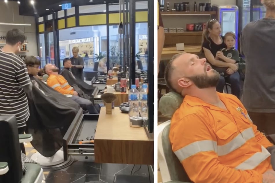 Bauarbeiter Billy schlief während seines Barbier-Besuchs ein.