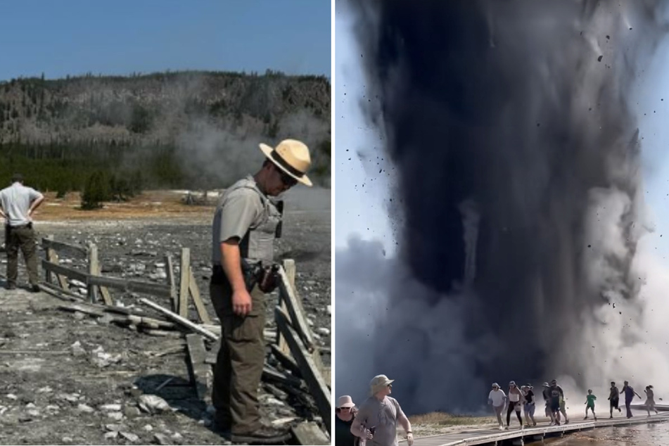 Visitors to Yellowstone Park were sent scattering on Tuesday by a giant hydrothermal explosion caught on camera.