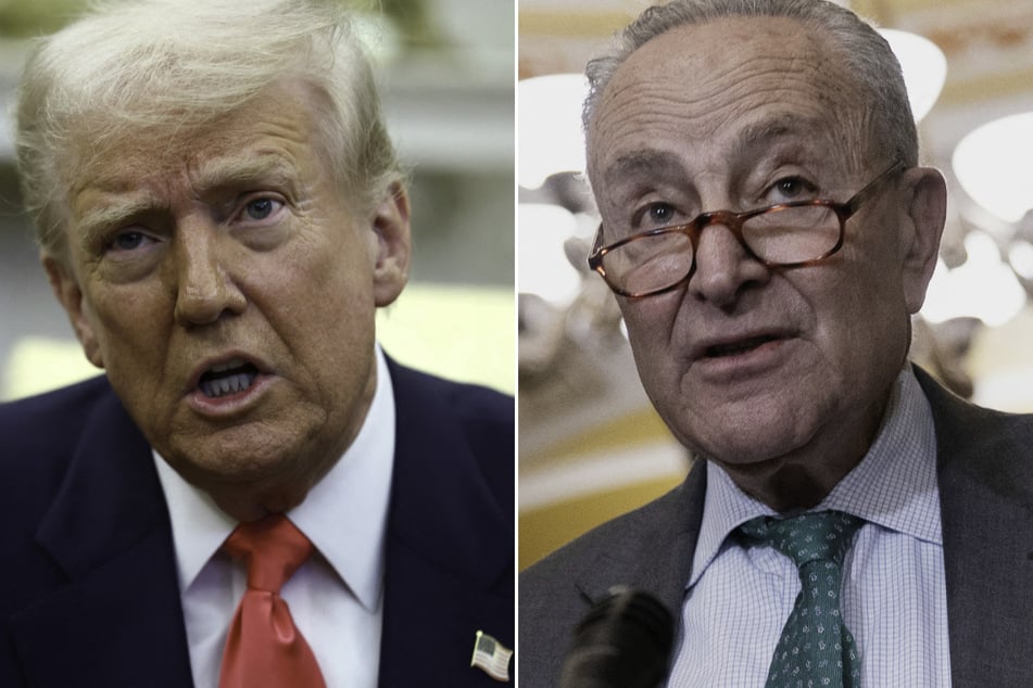 President Donald Trump (l.) called Senate Minority Leader Chuck Schumer a "Palestinian" and "not Jewish anymore" during an Oval Office meeting on March 12, 2025.