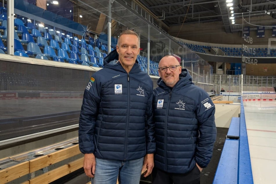 Gerry Fleming (59, l.) und Craig Streu (57, r.) sollen die Dresdner Eislöwen aus dem drohenden Abstiegssumpf ziehen.
