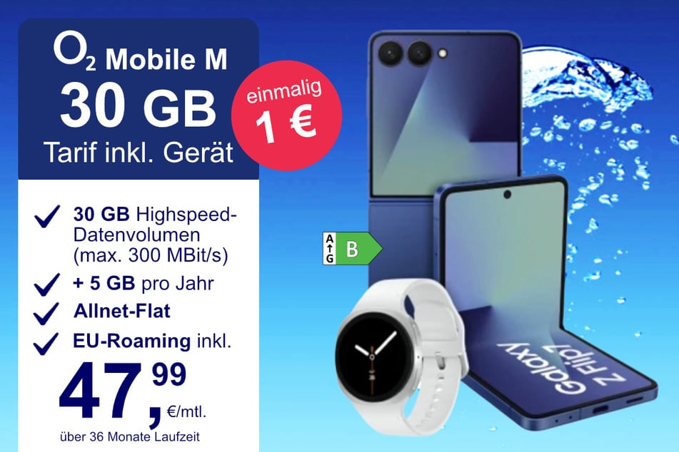 Das Samsung Galaxy Z Flip7 + Watch 8 BT im o2 Mobile M für einmalig 1 Euro.