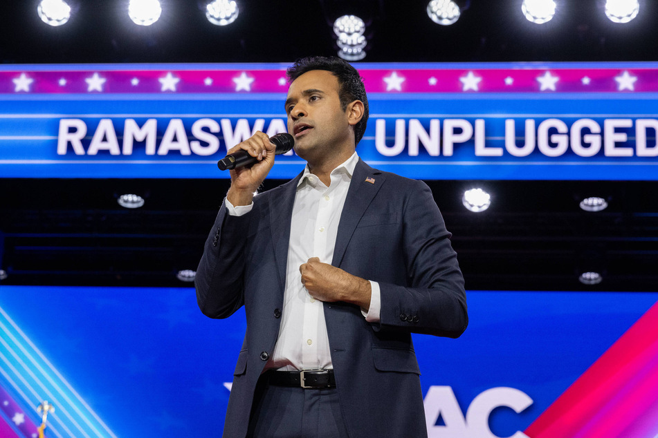 Vivek Ramaswamy speaking at the 2024 Conservative Political Action Conference (CPAC) in National Harbor, Maryland on February 24, 2024.