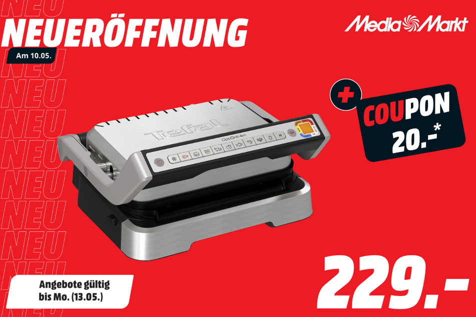 Tefal-Kontaktgrill für 229 Euro + 20-Euro-Coupon.