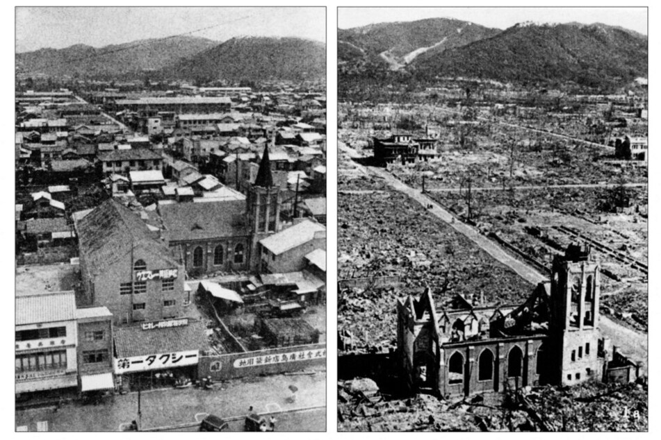 Pictures dated 1945 show Hiroshima before and after the first atomic bomb was dropped by a US Air Force B-29 on August 6, 1945.