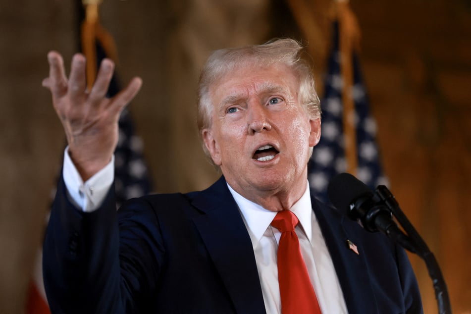 Republican presidential candidate Donald Trump speaks during a press conference at Mr. Trump's Mar-a-Lago estate on August 08, 2024 in Palm Beach, Florida.