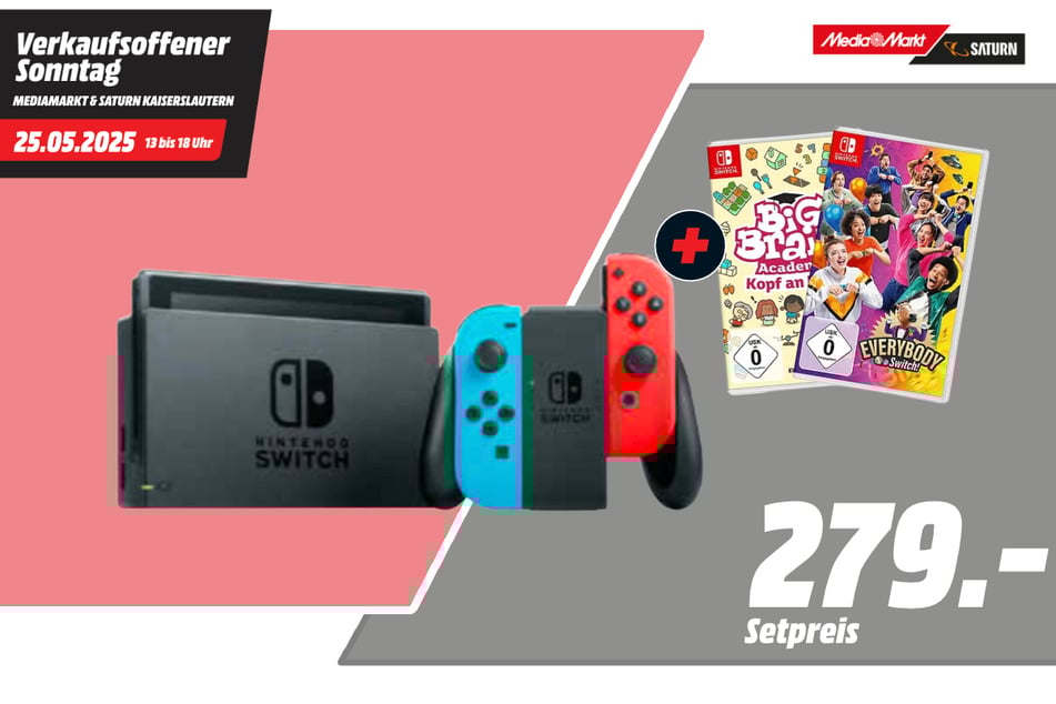 Nintendo Switch inkl. 2 Games im Set für 279 Euro.