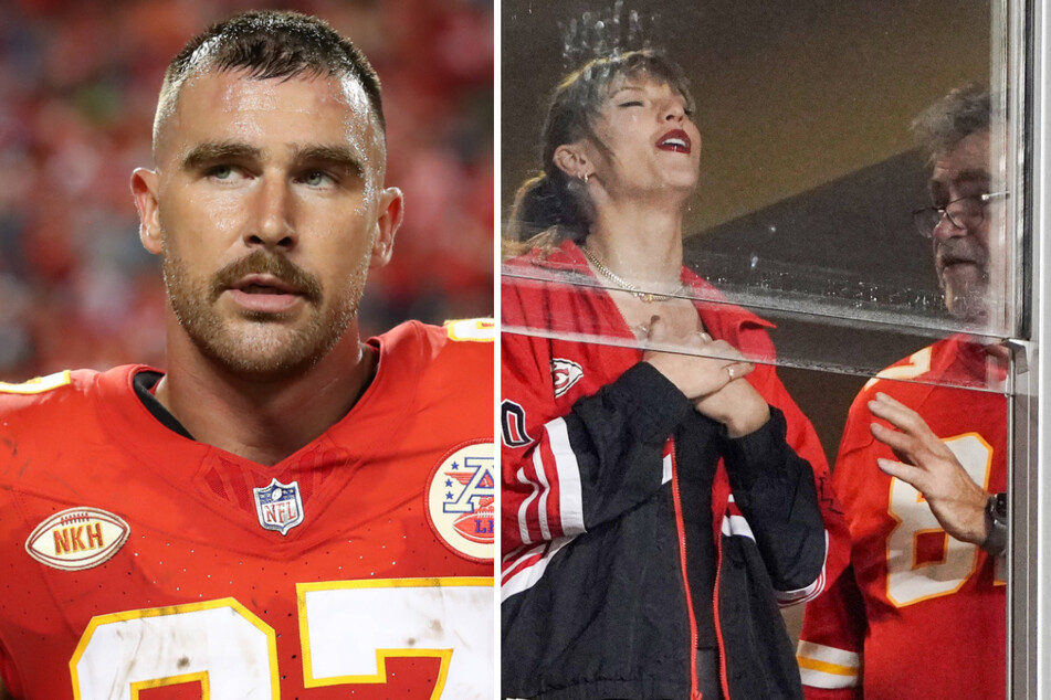 Travis Kelce has revealed what he thought when he saw footage of Taylor Swift chatting with his dad, Ed (r.), at his most recent Chiefs game.