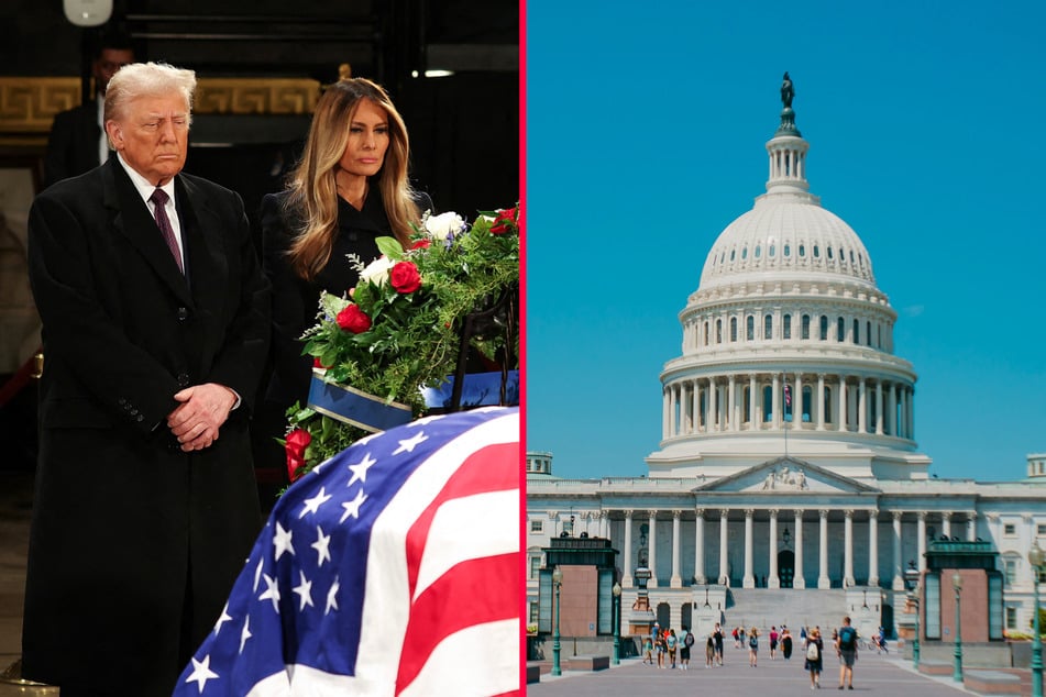 A man was arrested for allegedly attempting to set a car alight outside the Capitol Building as Donald Trump and his wife Melania paid their respects to Jimmy Carter.