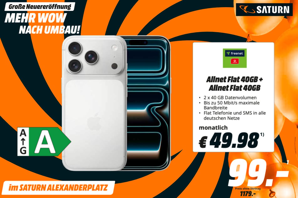 Apple iPhone 17 Pro 5G (256 GB) für 99 Euro¹ im Tarif.