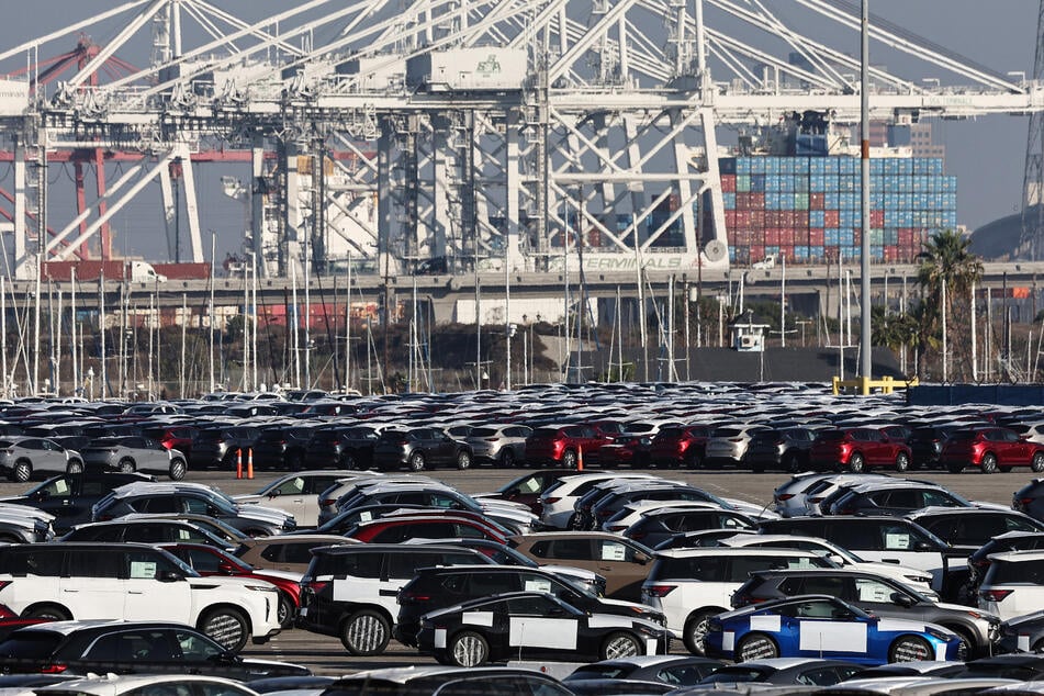 Newly imported cars are parked at the automobile terminal at the Port of Los Angeles on December 4, 2024 in Wilmington, California.