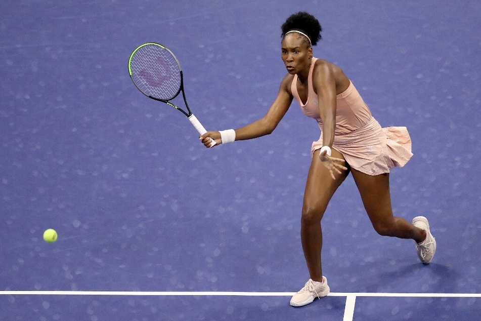 Venus Williams returns a volley during her Women's Singles match of the 2020 US Open at the USTA Billie Jean King National Tennis Center.