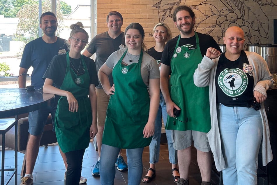 Starbucks workers in Vernon, Connecticut, celebrate their union win.