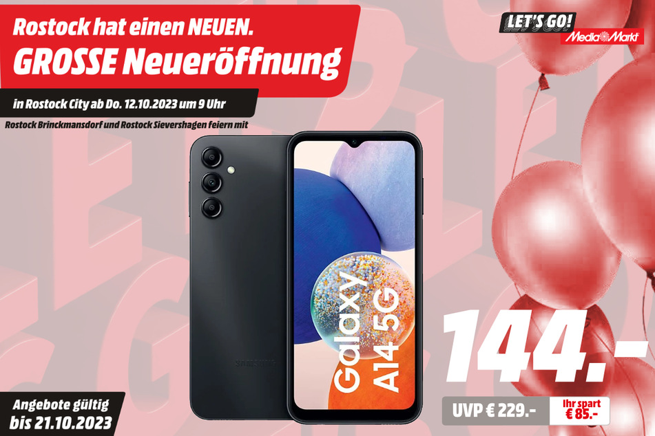 Samsung Galaxy A14 für 144 statt 229 Euro.