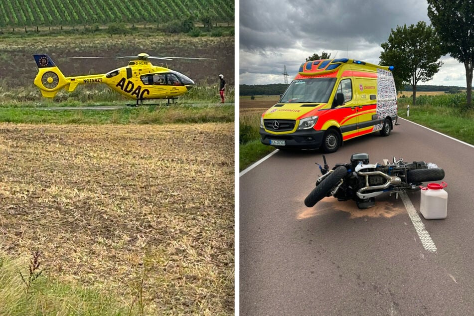 Mit dem Rettungshubschrauber wurde der verletzte Biker (71) nach dem Crash ins Krankenhaus geflogen.