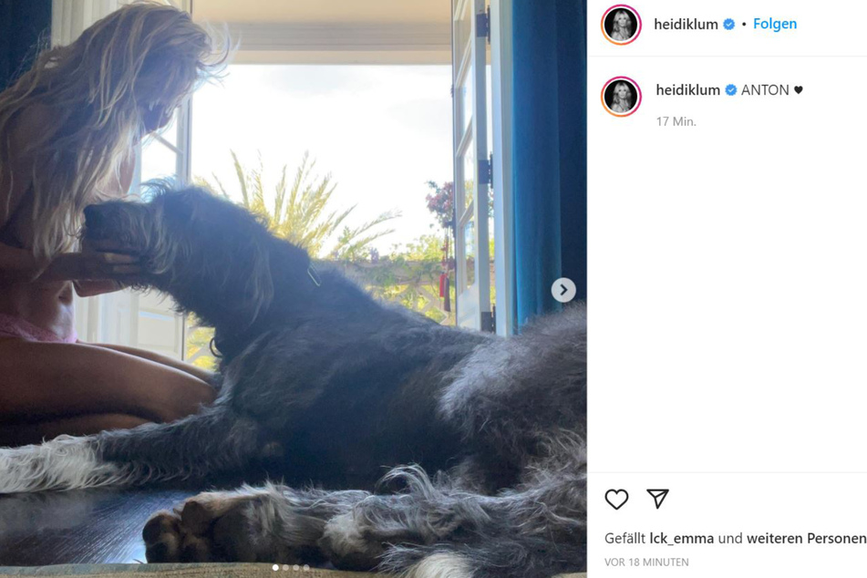 Heidi Klum zeigt sich nackt mit ihrem Hund. Kommentar der 48-Jährigen: "ANTON ♥️".