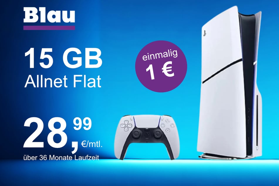 Die PS5 Digital Slim Edition im Blau Allnet M inkl. 15 GB für einmalig nur 1 Euro.