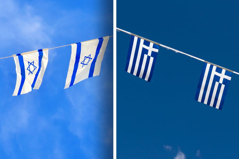 Die Frau verwechselte die israelische (links) mit der griechischen Flagge (rechts).