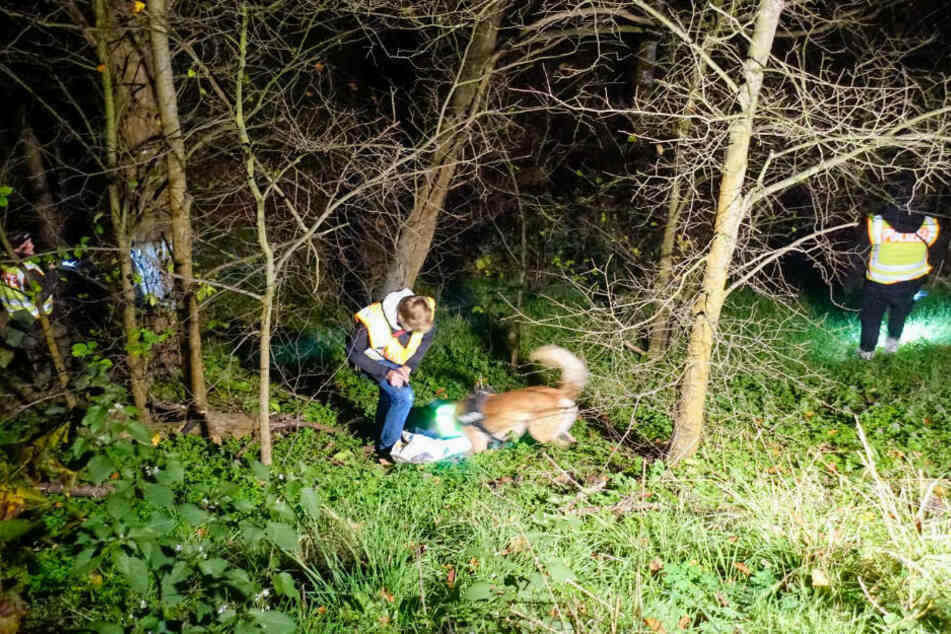 Interesseneamte Arbeits mit einem Spürhund die Fundstelle.