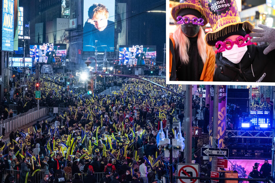 Thousands gathered wearing face masks and showing proof of vaccination to celebrate New Year's Eve in Times Square on Friday.