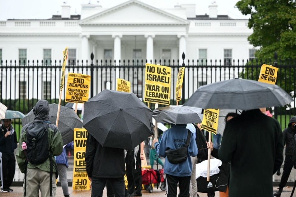 Protestors rally in support of Palestine and Lebanon and call for an arms embargo and sanctions against Israel in front of the White House in Washington DC.