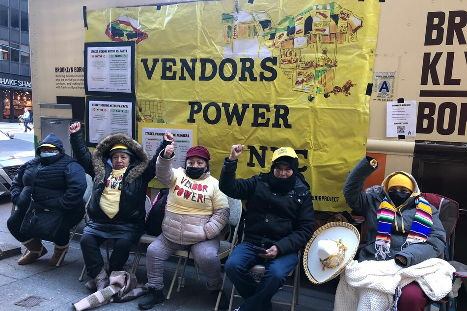 Despite the cold temperatures, street vendors were still outside Hochul's office the morning after their protest began.