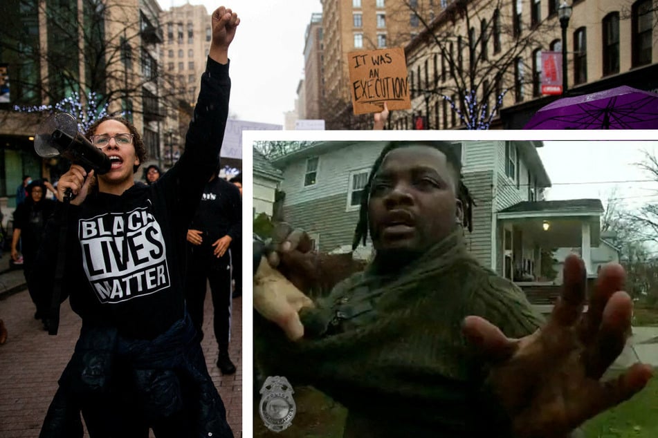 Patrick Lyoya's (inset r) killing by a police officer during a misdemeanor traffic stop has sparked protests of the Black Lives Matter movement in Grand Rapids, Michigan.