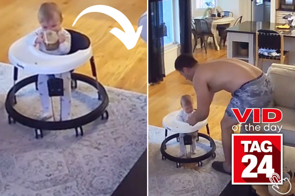 Today's Viral Video of the Day captures the moment a toddler manages to sneak past his dad to grab his cup of joe.