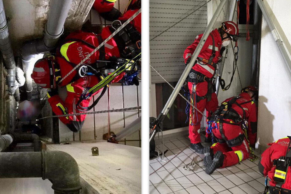 Gewaltige Belastungsprobe für die Höhenrettung der Feuerwehr in Hanau. Ein Gast eines Hotels in der Innenstadt war in einen Versorgungsschacht gestürzt.