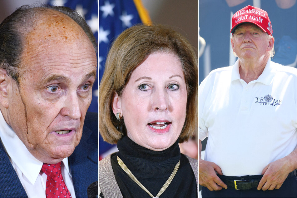 The district attorney in Georgia reportedly has text messages linking Donald Trump (l.) and his allies Rudy Giuliani (l.) and Sydney Powell (m.) to a plot to breach voting systems in Coffee County.