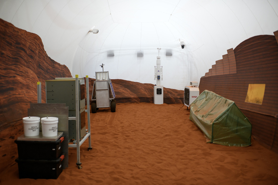 A simulated Mars exterior portion of the CHAPEA’s Mars Dune Alpha at the Johnson Space Center in Houston, Texas on April 11, 2023. CHAPEA’s Mars Dune Alpha is a 3D-printed habitat designed to serve as an analog for one-year missions.