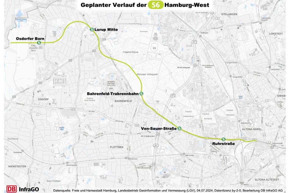 So ist Planung für den Verlauf der S6 Hamburg-West.