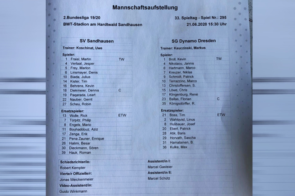 Dynamo Dresdens Mannschaftsaufstellung für das Spiel beim SV Sandhausen.