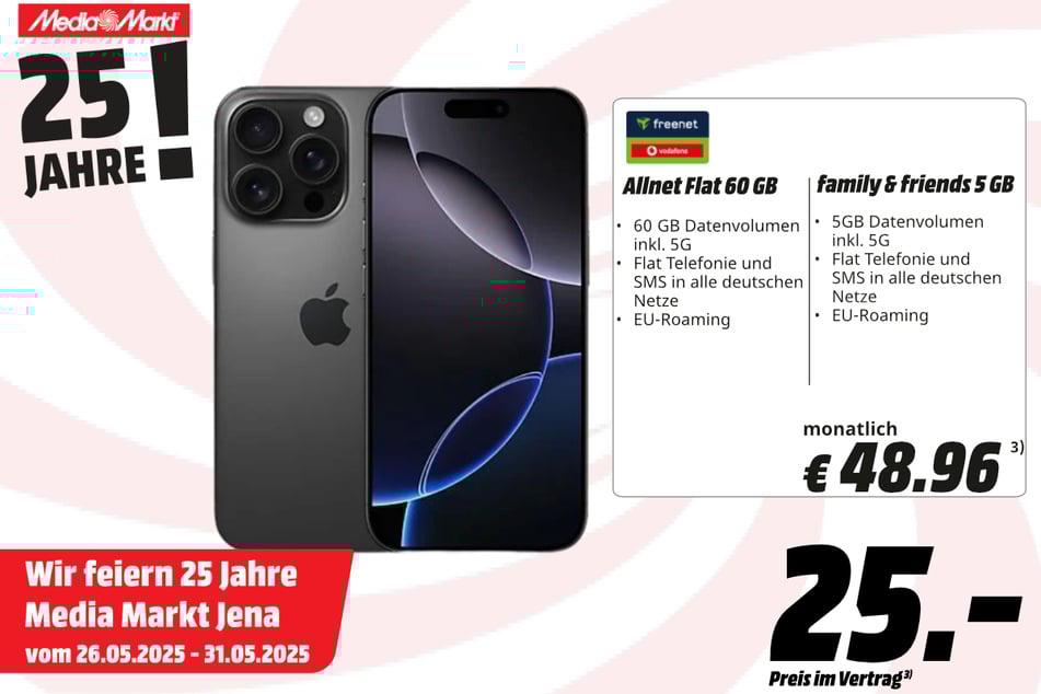 Apple iPhone 16 Pro im Tarif für 25 Euro.