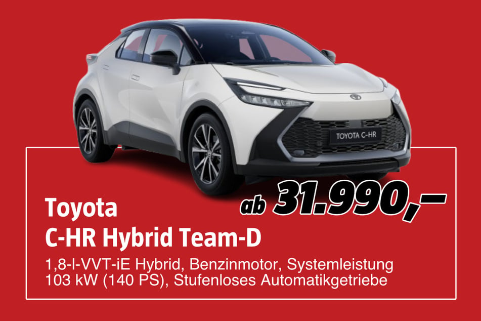 Toyota C-HR Hybrid Team-D
ab 31.990 Euro. Abbildungen enthalten zum Teil aufpreispflichtige Sonderausstattungen. Nur solange der Vorrat reicht.