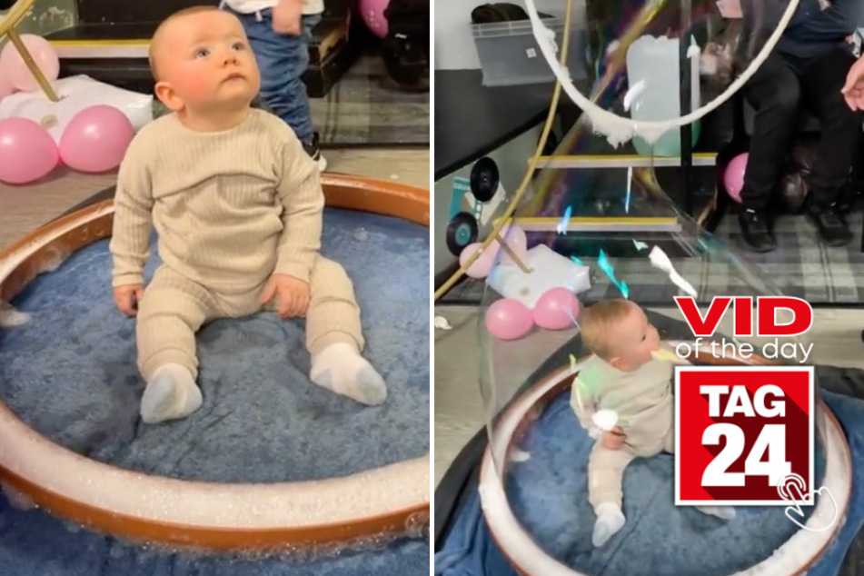 viral videos: Viral Video of the Day for December 28, 2023: Baby gets trapped inside bubble surprise