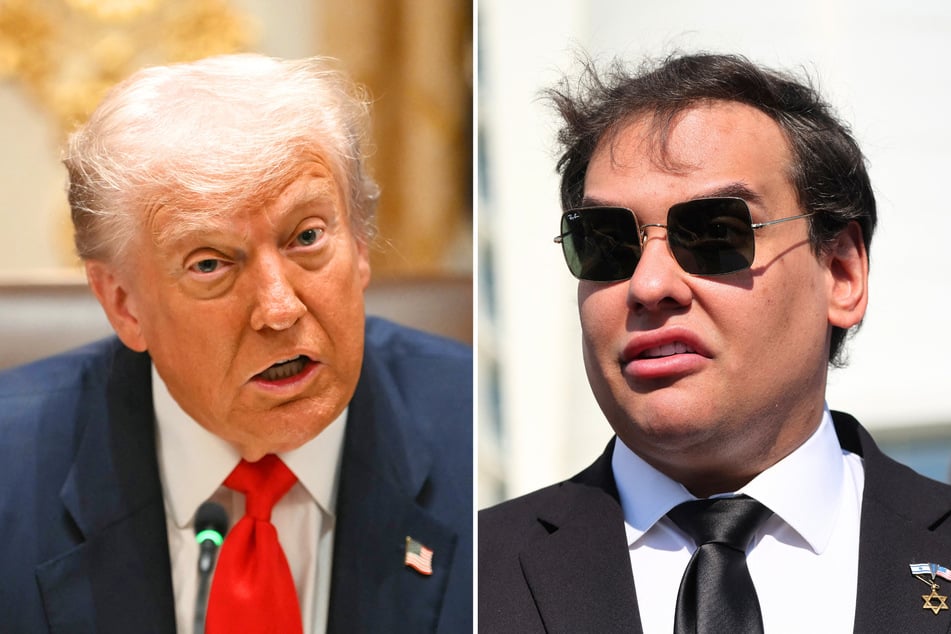 In a social media post shared on Friday, President Donald Trump (l.) announced that he is commuting the prison sentence of former Congressman George Santos.