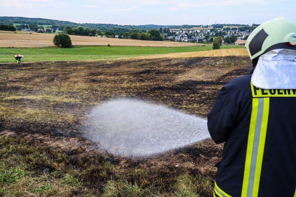 In Zschorlau (Erzgebirge) standen etwa 200 Quadratmeter eines Stoppelfeldes in Flammen.
